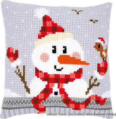 Produktbild von Kissen von Vervaco mit Kreuzstichmuster "Schneemann II", mit aufgedrucktem Stickmotiv