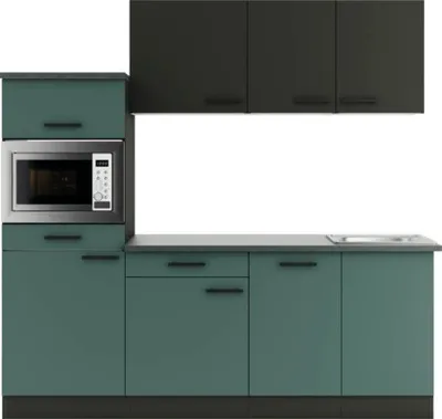 Produktbild von Optifit Küchenzeile ohne Geräte Madrid420/Verona405 210 cm anthrazit grün matt zerlegt Variante reversibel KPMV 2181OE-9