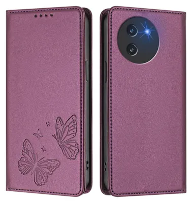 Produktbild von Lederhülle für Doogee Note 59 /Note 59 Pro, Schmetterling Prägung Leder Brieftasche Schutzhülle mit Ständer Lila