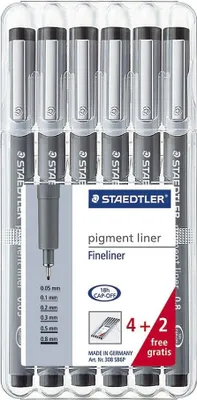 Produktbild von Staedtler - Fineliner Pigment 308 schwarz Set 4+2 gratis | 16 Stück