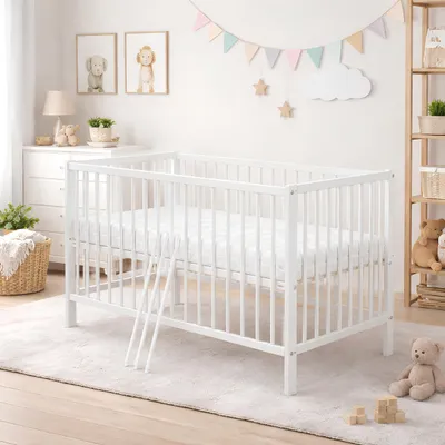 Produktbild von Baby-Delux Babybett Gitterbett Milo 120x60 Weiß Kiefernholz mit Matratze