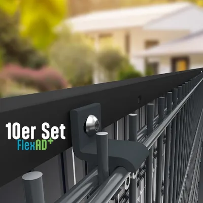 Produktbild von Beschriftung: Solar Halterung (10er Set)  für Doppelstabmatten 6/5/6 & 8/6/8 | RAL 7016 – V2A PV Befestigung | FlexAD