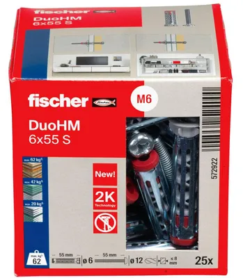 Obrázok produktu pre Fischer DuoHM 6 x 55 S PH PZ, Príchytka do steny, Šedá, Krížový, PZ3, 6 mm, 55 mm