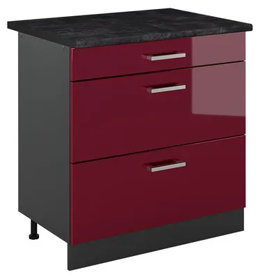 Productafbeelding van Keukenonderkast Vicco R-Line Rode hoogglans/Antraciet 80 cm met 3 laden antraciet werkblad, Model 72400