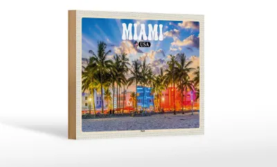 Produktbild von Holzschild Reise 18x12 cm Miami USA Strand Palmen Urlaub Dekoration