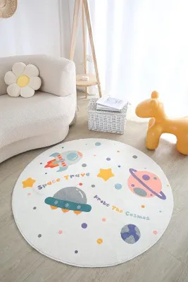 Imagen del producto de Alfombra redonda lavable, antideslizante, para habitación infantil, de 120 cm