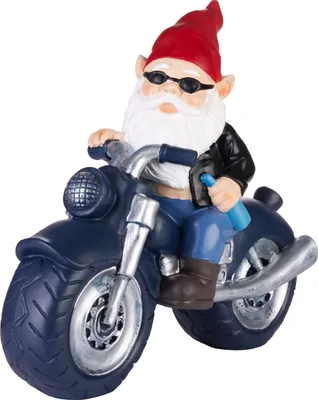 Produktbild von BRUBAKER Gartenzwerg Motorrad Schwarz - Zwerg Motorradfahrer Biker mit Bierflasche - Rocker Gartenfigur Lustig - Dekoration Wetterfest für Garten Campingplatz - Gartendeko für außen - 28 cm