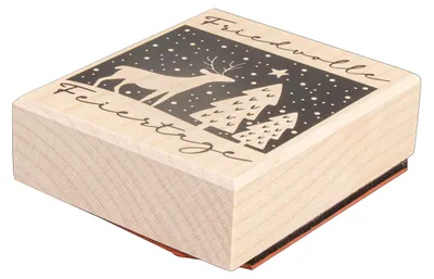 Stempel Friedliche Feiertage, 6x7 cm, Holz, weiß