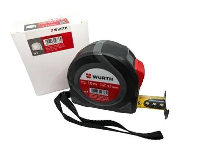 Produktbild von WÜRTH Taschenbandmaß 2K-PT18 10 m x 25 mm – Profi Rollbandmaß mit beidseitiger Skala