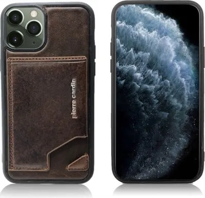 Productafbeelding van Pierre Cardin Apple iPhone 11 Pro Max achterhoes - Donkerbruin, gemaakt van echt leer