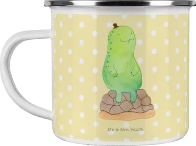 Produktbild von Mr. & Mrs. Panda Teetasse Schildkröte Pause - Gelb Pastell - Geschenk, Pott, Emaille Tasse, Haferl, Panzer, becher, Achtsam, Teebecher, Entspannen, sitzen