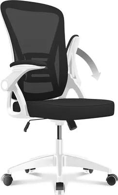 Produktbild von Bürostuhl – Naspaluro ergonomischer Sitz – Sessel mit 90° klappbarer Armlehne – Lordosenstütze – höhenverstellbar  - weiß