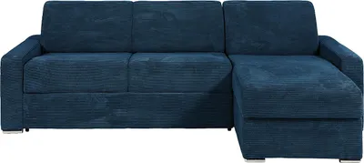 Produktbild von Reversibles Ecksofa mit Schnellbettfunktion - Cord - Blau - Liegefläche 160 cm (breite Latten) - Matratze 22 cm mit Memory Schaum - CALITO