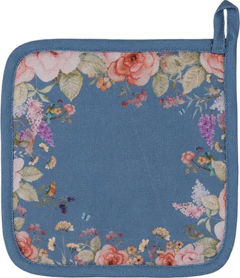 Produktbild von Clayre & Eef Topflappen 20x20 cm Blau Baumwolle Blumen