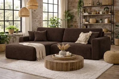 Produktbild von Kaiser Möbel Ecksofa mit Schlaffunktion und Bettkasten, Ariel L-Form moderne Cord Sofa, Stoff Poso, Braun, Links