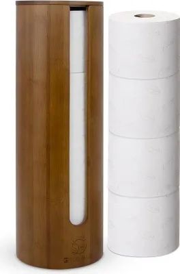 Image de Porte-rouleaux de papier toilette de rechange en bambou pour 4 rouleaux, porte-rouleaux de papier toilette en bois, rangement pour papier toilette, rangement pour papier toilette avec couvercle, rangement pour papier toilette - foncé.