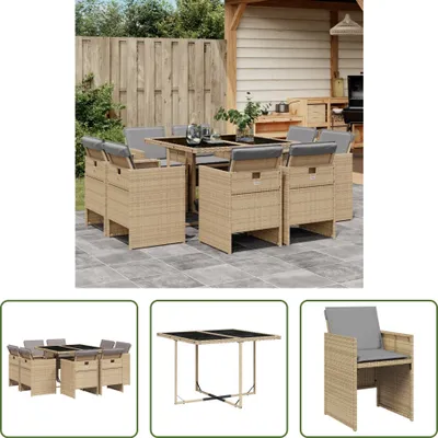 Produktbild von The Living Store 9-tlg. Garten-Essgruppe mit Kissen Beigemischung Poly Rattan
