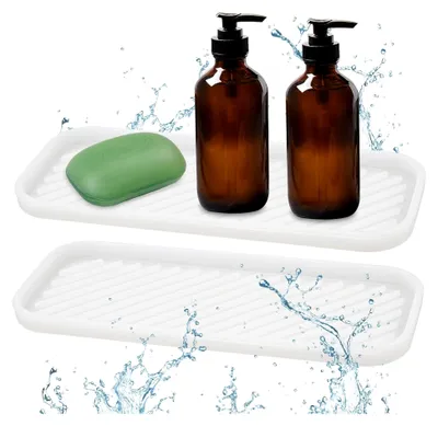 Produktbild von 2 Stück Silikon Abtropfmatte, 23 * 9 cm, Küchenmatte, Waschbecken Organizer, schmaler Schwammhalter, Silikon Abtropfmatte für Küche, Bad, Schminktisch, Seifenspender, Bürste, Make-Up