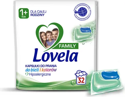 Zdjęcie produktu dla Lovela Family Kapsułki Hipoalergiczne do prania bieli i kolorów 32 sztuki