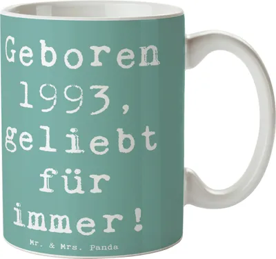 Produktbild von Mr. & Mrs. Panda Teetasse Spruch 1993 Geburtstag - Meeresbrise - Geschenk, Trinkbecher, Becher, Henkelpott, Glückwunsch, Alter, feiern, Happy Birthday, Tasse, Jubiläum