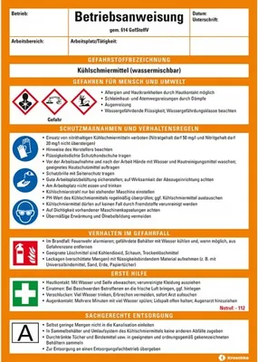 Produktbild von Dreifke® Betriebsanweisung Kühlschmiermittel, CLP/GHS, Kunststoff, 210x297mm,...