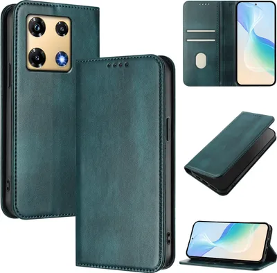 Image de Etui pour Infinix Note 30 Pro 4G, étui en cuir vintage avec protection RFID, fentes pour cartes, support Vert