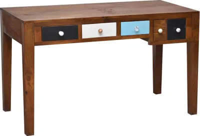 Produktbild von MiaMöbel Schreibtisch Balu - HBT: 76x120x50 cm - Arbeitstisch aus Holz (Mangoholz) mit 5 Schubladen - Retro Vintage Design