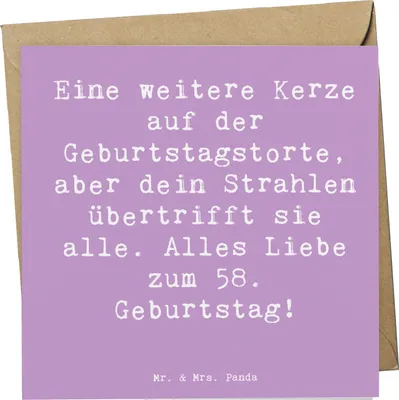 Produktbild von Mr. & Mrs. Panda Klappkarte Spruch 58. Geburtstag Glanz - Lavendeltraum - Geschenk, anlasskarte, Geburtstagsfeier, faltkarte, Handwerkskunst, doppelkarte, Happy Birthday