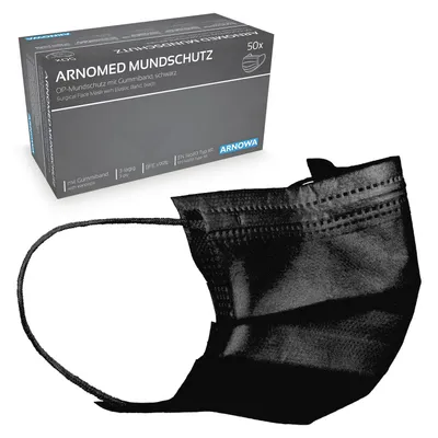 Produktbild von ARNOMED Mundschutz Typ IIR, 50 OP-Masken Einweg, Medizinische Maske, 4 Farben - Farbe: Schwarz