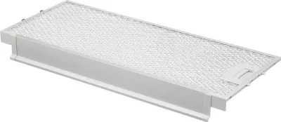 A metal filter for a kitchen hood is shown against a white background.