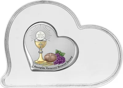Image de Souvenir de première communion avec inscription sur plaque blanche. | Taille : 16,1 x 12 cm | Numéro d'article : BC6755SF/1SCOL