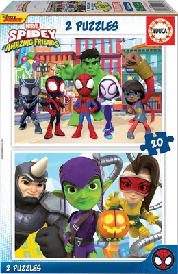 Immagine prodotto di Educa 19296, Spidey e i suoi superamici, set di 2 puzzle da 20 pezzi per bambini dai 3 anni in su, Spiderman, Marvel