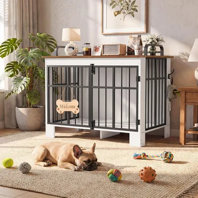 Produktbild von Großer Holz-Hundekorb mit Doppeltüren