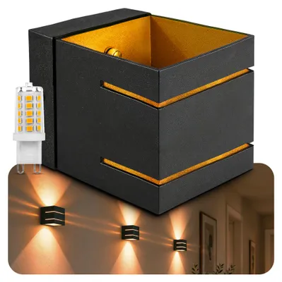 Produktbild von SSC-LUXon KOURA DUO Wandleuchte schwarz gold inkl. G9 3W Lampe warmweiß – Up & Down Wandstrahler innen indirekte Beleuchtung