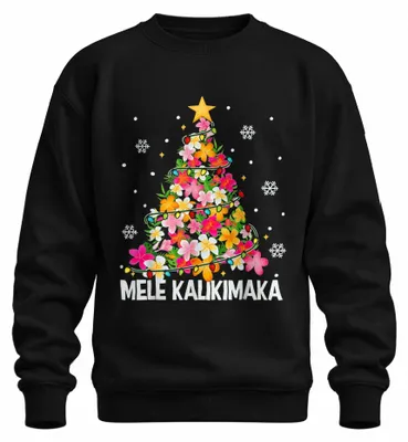 Imagen del producto de "Mele Kalikimaka" (Feliz Navidad en hawaiano), diseño de plumeria tropical, estilo playa, sudadera con cuello redondo, uni, color , talla 3XL