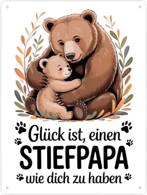 Produktbild von Glück ist einen Stiefpapa wie dich zu haben Bärenumarmung Metallschild XXL in