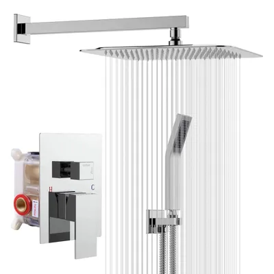 Produktbild von Rainsworth Unterputz Duscharmatur Set, 30x30cm Quadratischer Regenduschkopf mit Hochmoderne Air Injection Technology, Hochwertig Edelstahl und Messing