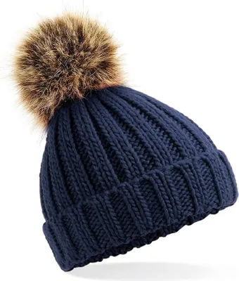 Immagine prodotto di Cappello invernale lavorato a maglia blu navy con pompon per ragazze