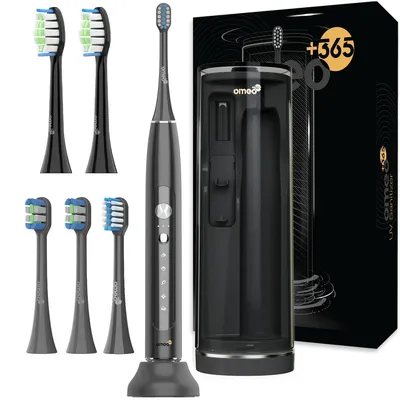 Immagine prodotto di Spazzolino Sonic OMEO +365 UV Sanitizer Black – Custodia sterilizzante UV – 5 modalità – 82.000 vibrazioni – 6 testine intercambiabili