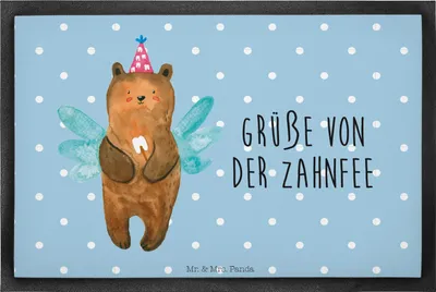 Produktbild von Mr. & Mrs. Panda Fußmatte Bär Zahnfee 60 x 90 cm - Blau Pastell - Geschenk, Schmutzmatte, Schmutzfangmatte, Fee, Erster Zahn, Eingangsmatte, Teddy, Milchzahn, Fußabtreter
