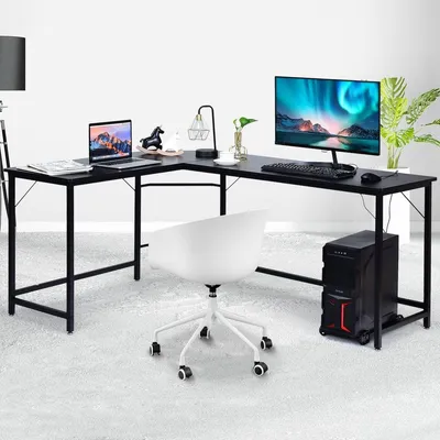 Produktbild von L-Form Computertisch PC Eckschreibtisch Winkelschreibtisch Schwarz/Natur 168 x 125 x 74 cm-Schwarz
