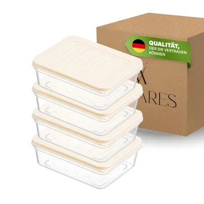 Image de Viwares Set de 4 boîtes de congélation empilables, organisateur de congélateur & réfrigérateur avec couvercle, résistant au gel jusqu'à -25°C, boîtes de conservation réutilisables, conserver les aliments frais et sans odeurs 600ML