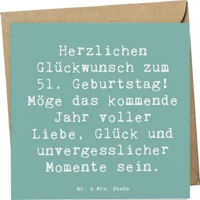 Produktbild von Mr. & Mrs. Panda Grußkarte Spruch 51. Geburtstag - Meeresbrise - Geschenk, Alter, 51 Jahre, Klappkarte, Jubiläum, Liebe, doppelkarte, Glückwunschkarte, Geburtstagsfeier