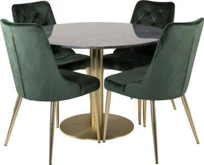 Image de EstelleØ106BLBR ensemble table, table noir, marbre et 4 Velvet Deluxe chaises Velours vert, laitonReproduction.