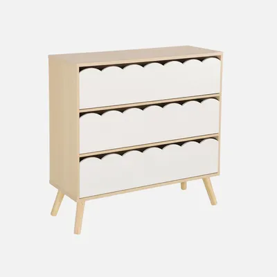Produktbild von sweeek - Kinderkommode Holzlook 3 Schubladen Kiefernholzfüße - Weiß