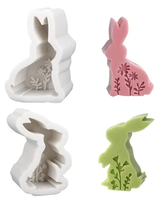 Produktbild von 2 Silikonformen für Osterhasen, Gips, DIY-Kerzen, Beton und Wachsbastelbedarf