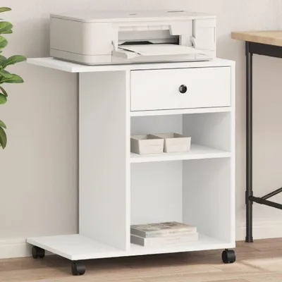 Image de Support pour imprimante avec roulettes et espace de rangement, blanc