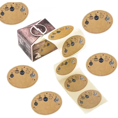 Produktbild von 200 Weihnachtsaufkleber auf Rolle zum Beschriften - oval braun schwarz