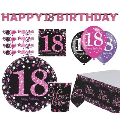 Produktbild von Zahl 18 Sparkling Celebrations Pink Partyset 41-teilig