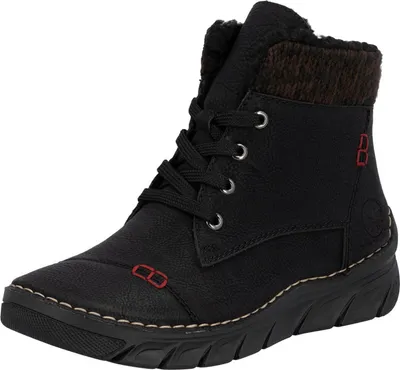 Produktbild von Rieker Damen Stiefelette warm gefüttert Ziernähte Webstoff Plateau 55031, Größe:37 EU, Farbe:Schwarz